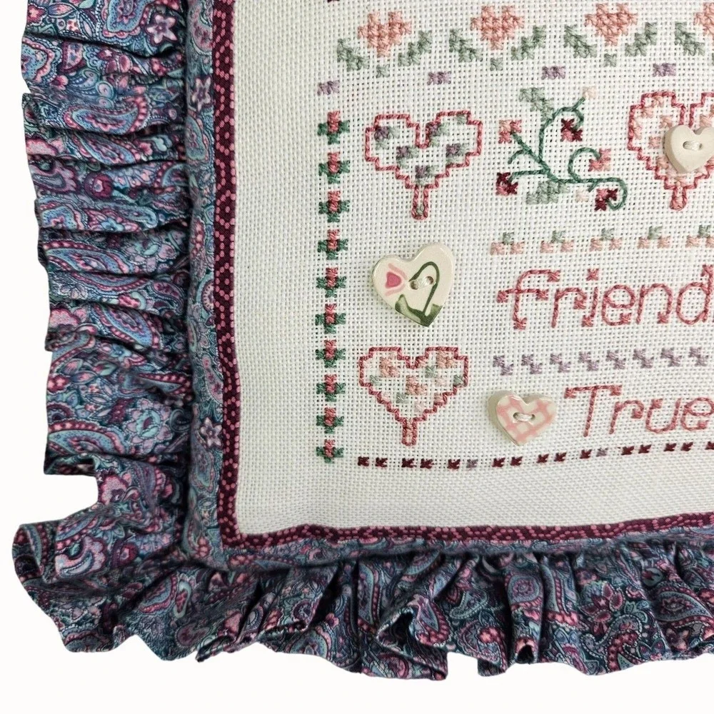 Shepherds Bush Valentine Cross Stitch COMPLETED Pillow Friendship Stitching‎